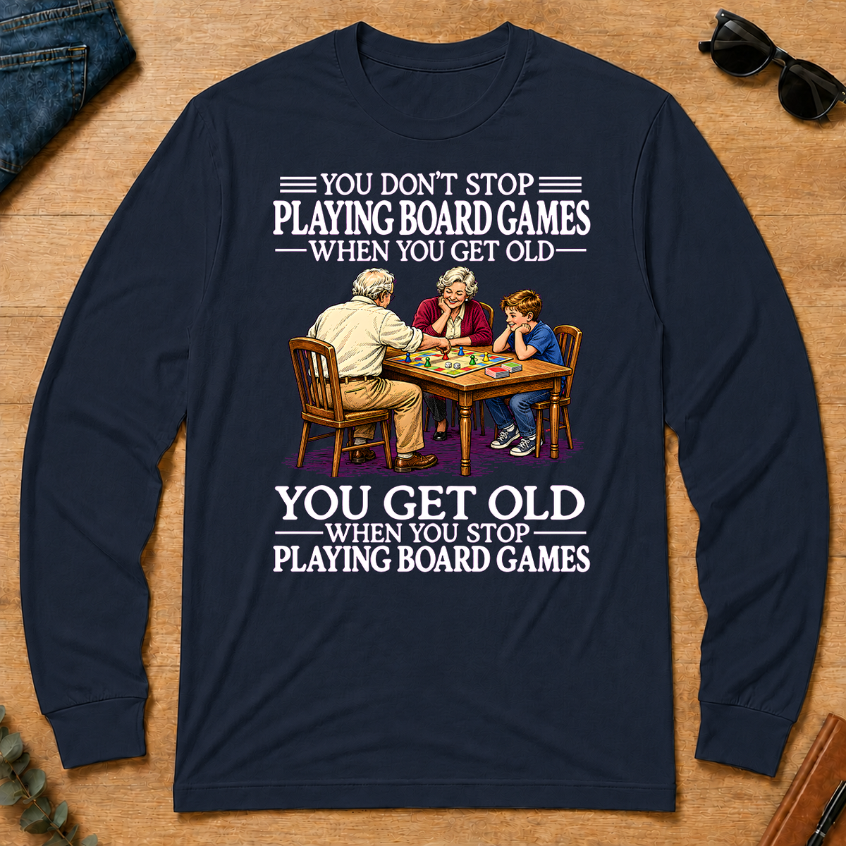 Old Man Don't Stop Playing Board Games - navy - LST2D-Navy