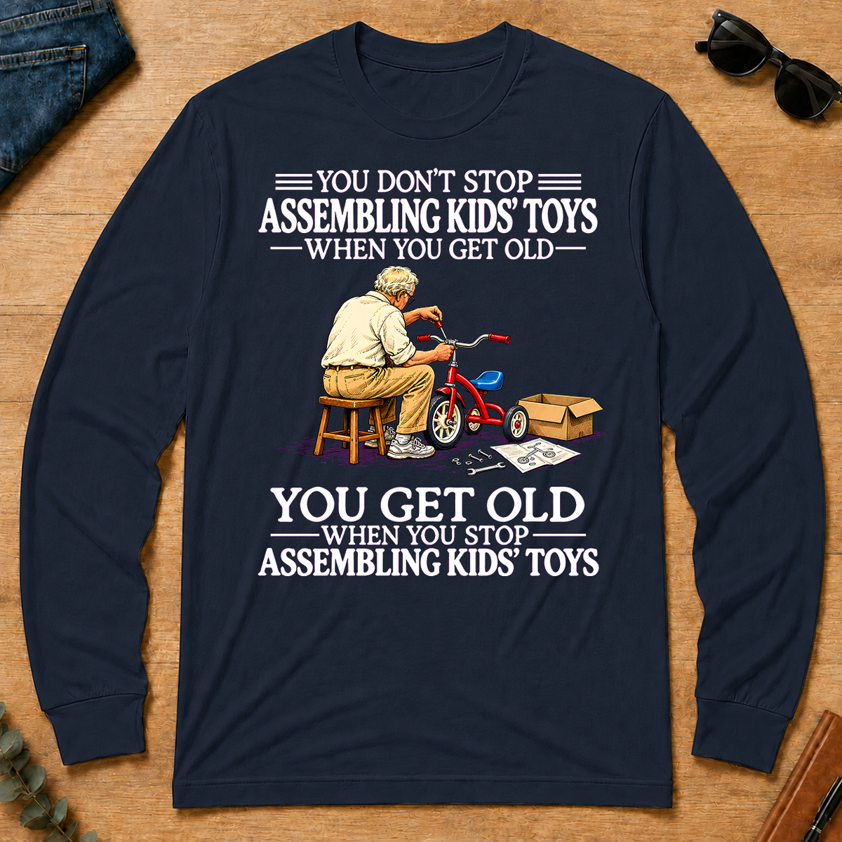 Old Man Don't Stop Assembling Kids Toys - navy - LST2D-Navy