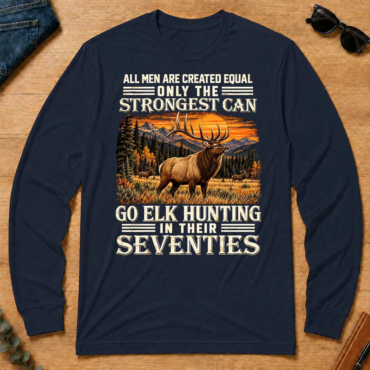 Elk Hunting Strongest Man In Seventies - navy - LST2D-Navy