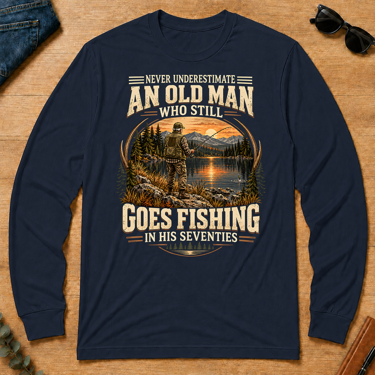 An Old Man Goes Fishing In 70s - navy - LST2D-Navy