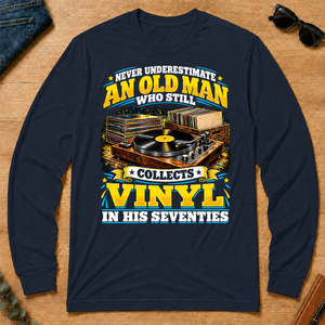 Yellow An Old Man Still Collects Vinyl In His Seventies - navy - LST2D-Navy