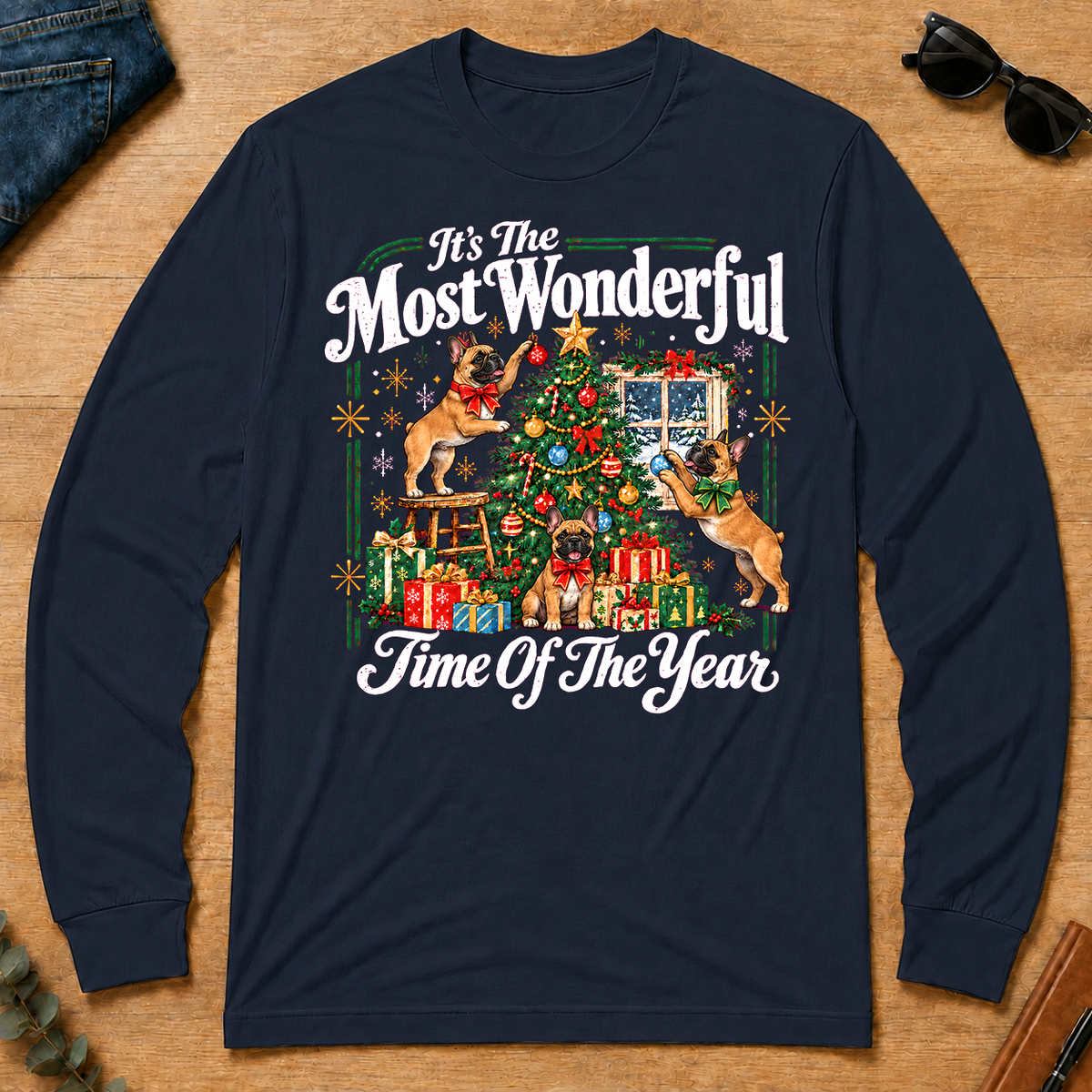 Wonderful Christmas French Bulldog - navy - LST2D-Navy