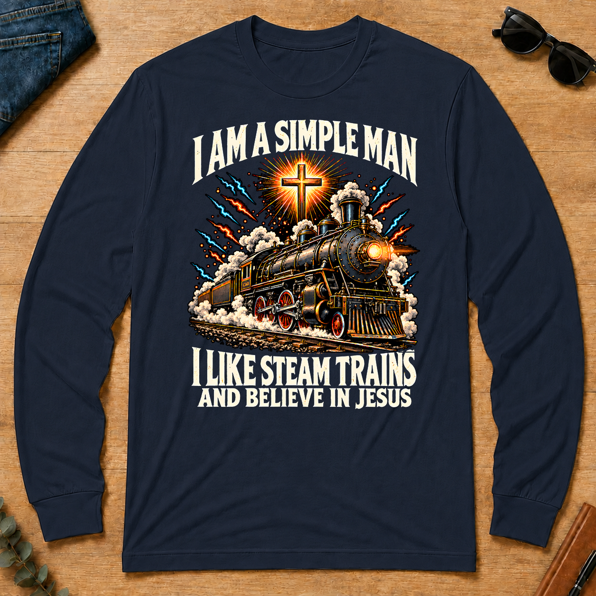 I Like Steam Trains & Believe In Jesus - navy - LST2D-Navy