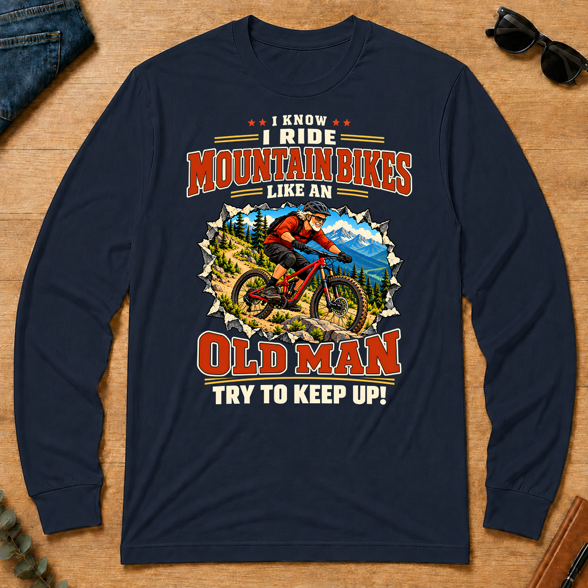 I Know I Ride Mountain Bikes Like An Old Man - navy - LST2D-Navy