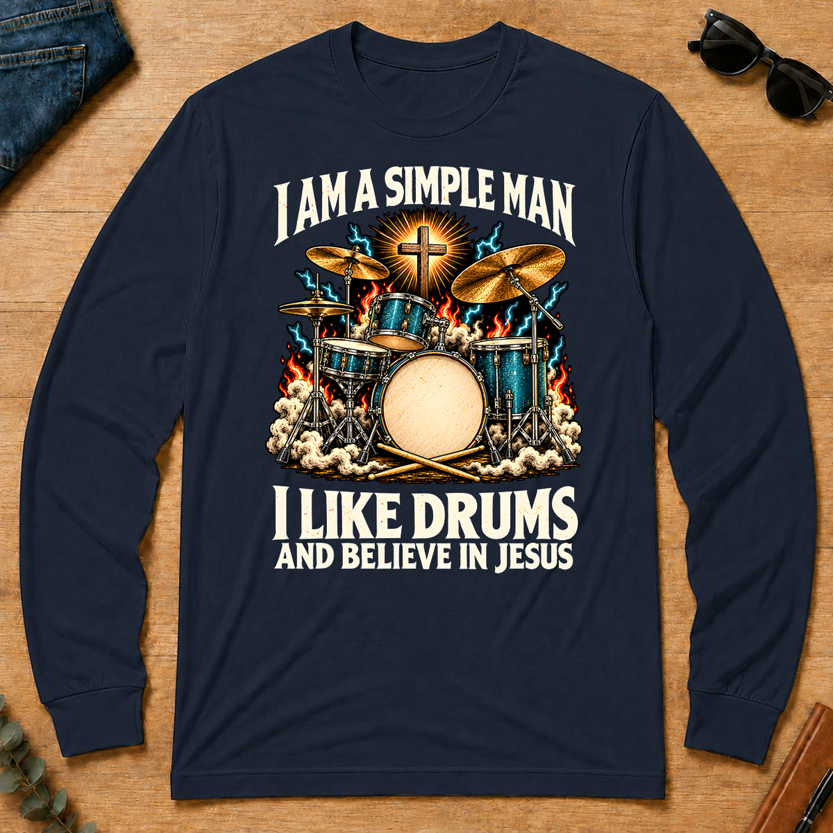 I Like Drums & Believe In Jesus - navy - LST2D-Navy