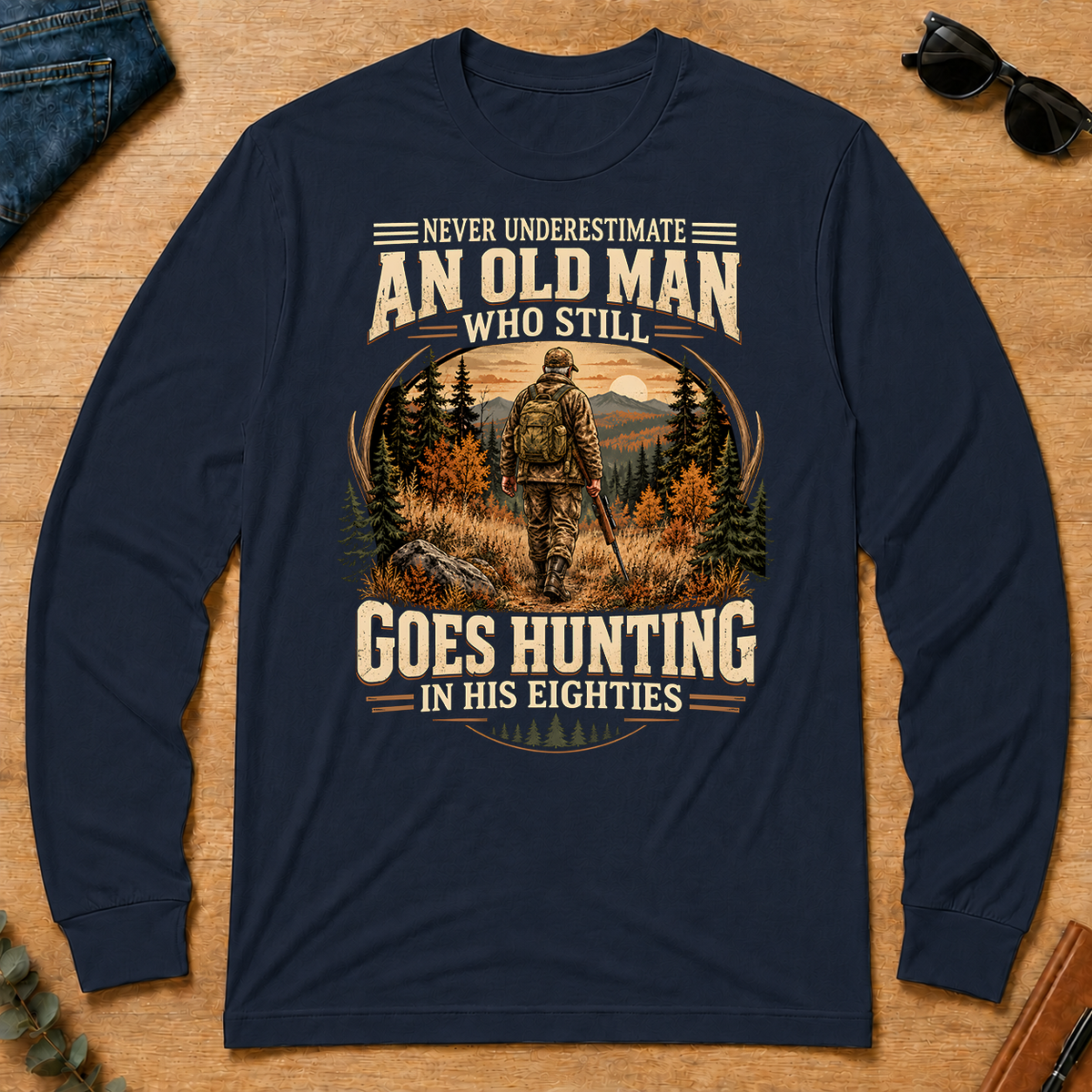An Old Man Goes Hunting In 80s - navy - LST2D-Navy