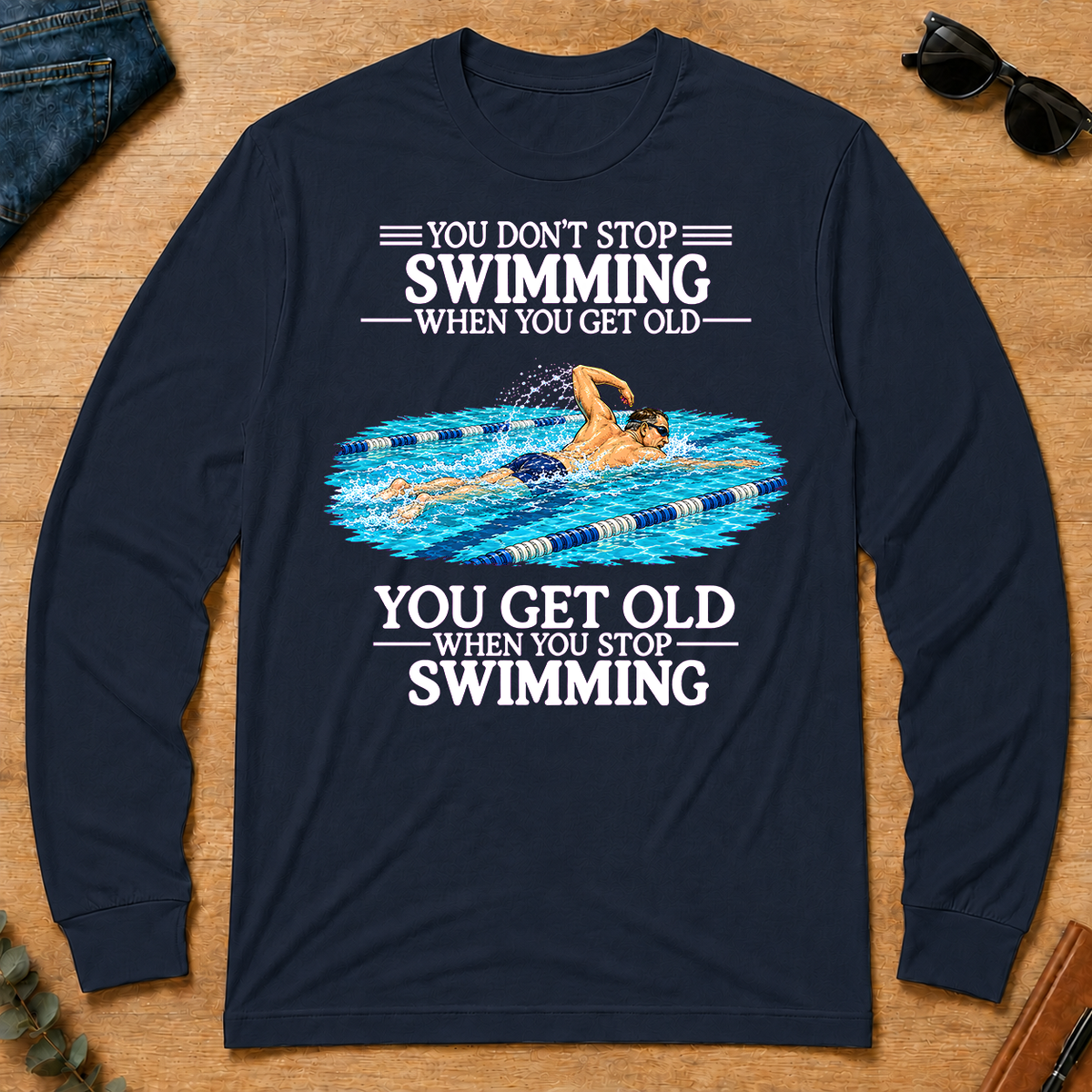 Old Man Don't Stop Swimming - navy - LST2D-Navy