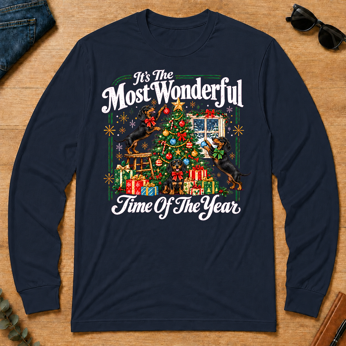 Wonderful Christmas Dachshund - navy - LST2D-Navy