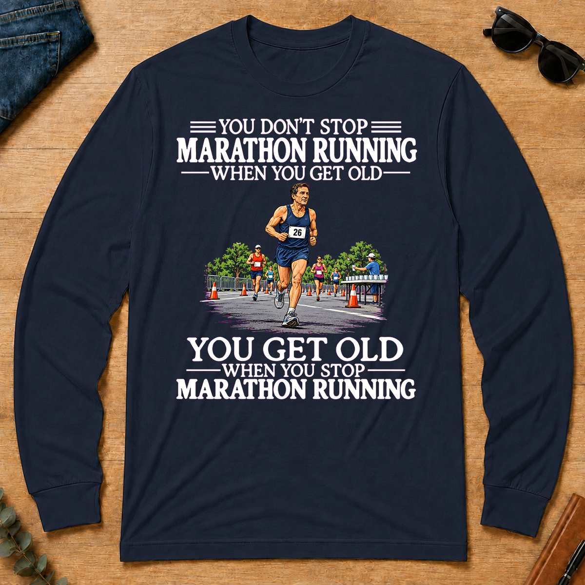Old Man Don't Stop Marathon Running - navy - LST2D-Navy