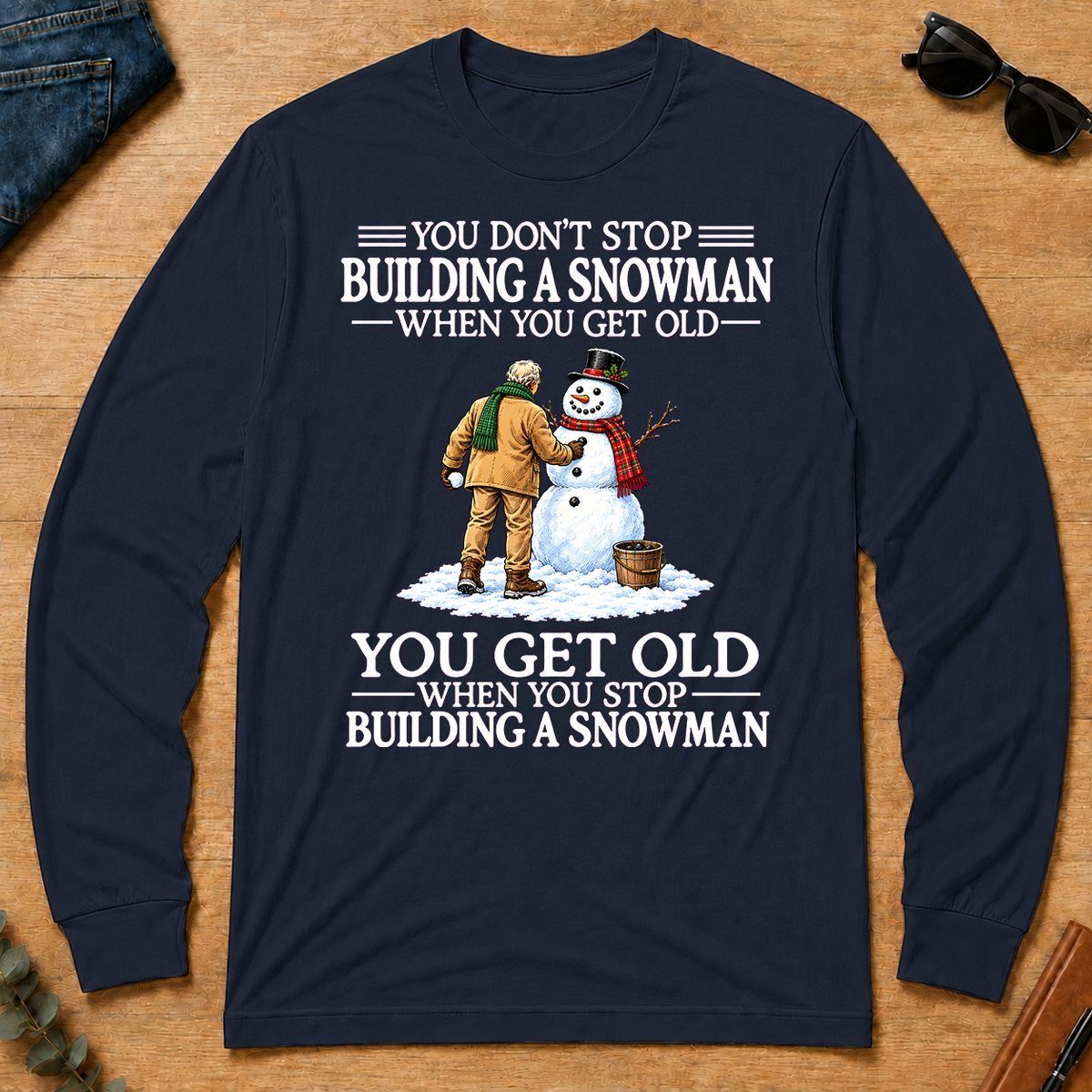 Old Man Don't Stop Buiding a Snowman - navy - LST2D-Navy