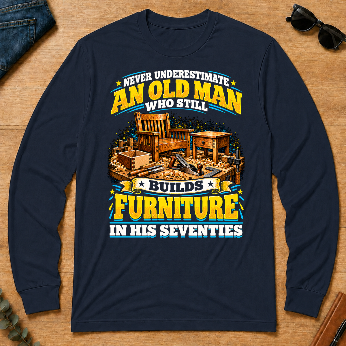 Yellow An Old Man Still Builds Funiture In His Seventies - navy - LST2D-Navy