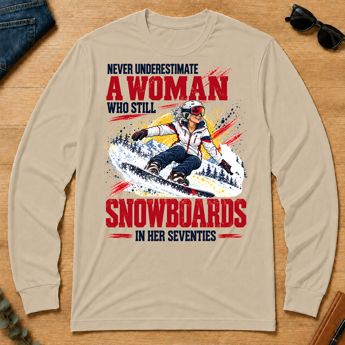 A Woman Still Snowboards In Her 70s - sand - LST2D-Sand