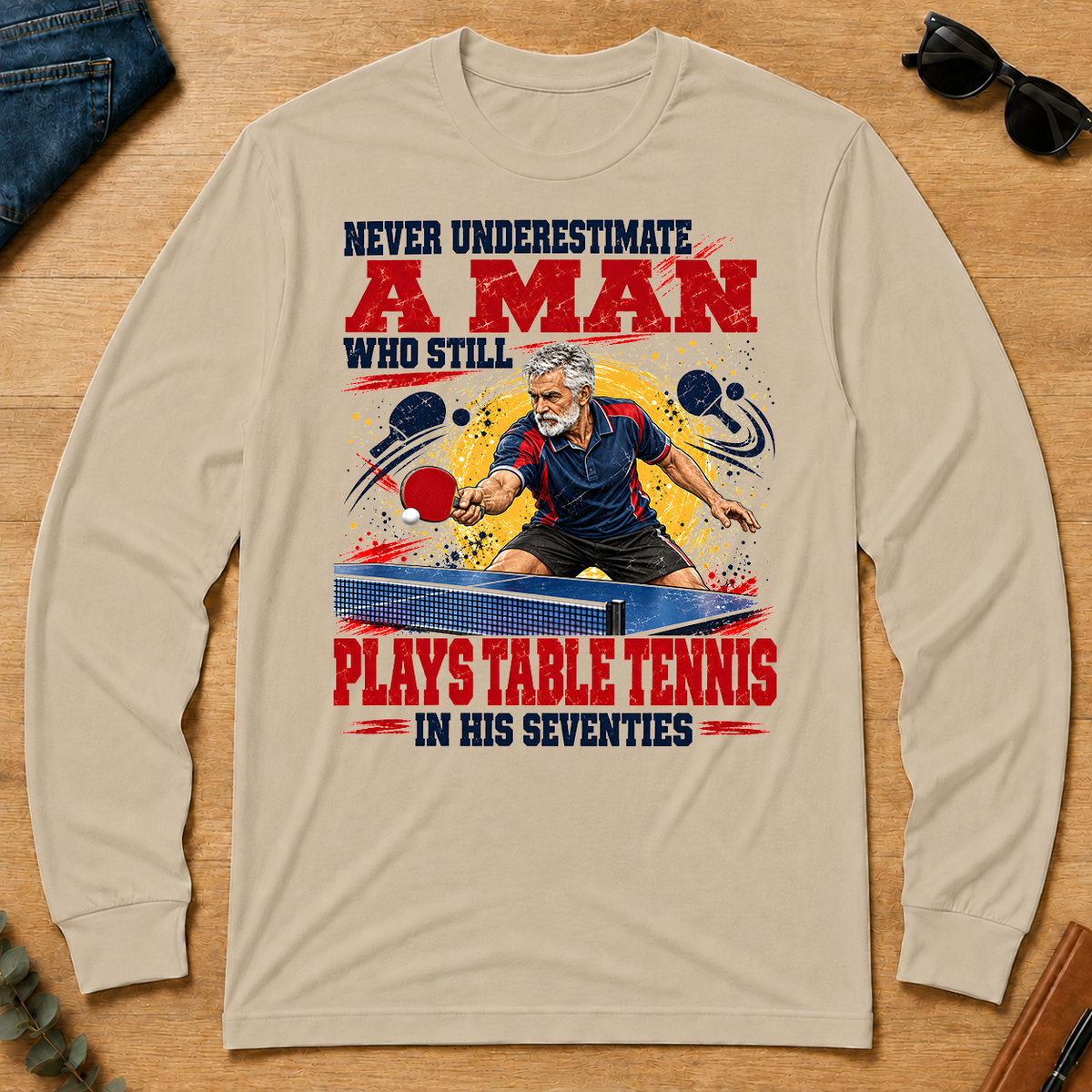 A Man Still Plays Table Tennis In His 70s - sand - LST2D-Sand