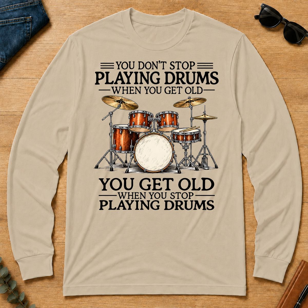 Don't Stop Playing Playing Drums Vintage Art - sand - LST2D-Sand