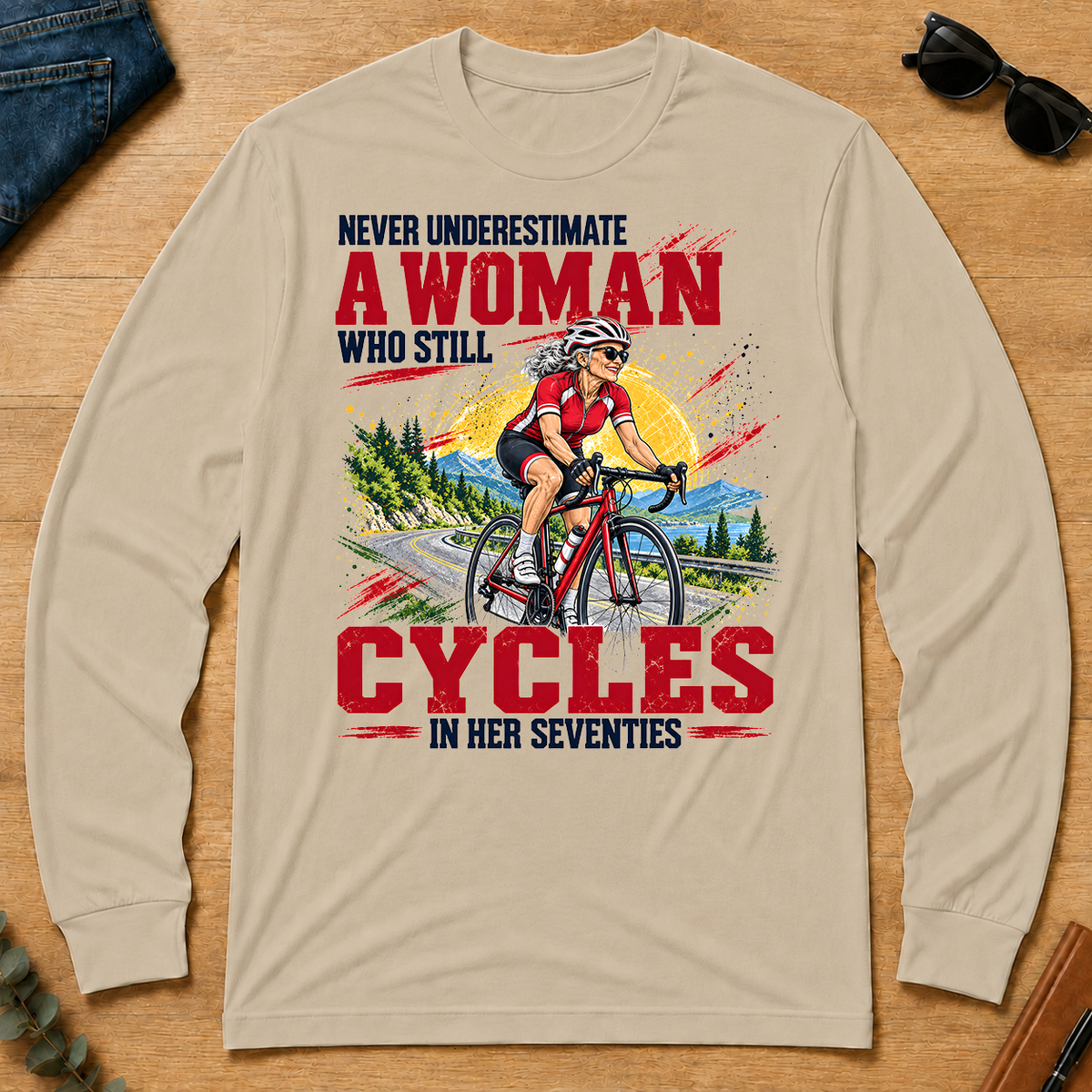 A Woman Still Cycles In Her 70s - sand - LST2D-Sand
