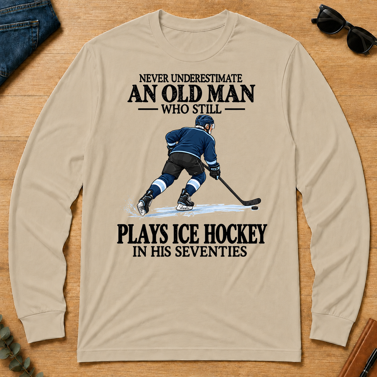 An Old Man Still Plays Ice Hockey In His Seventies - sand - LST2D-Sand