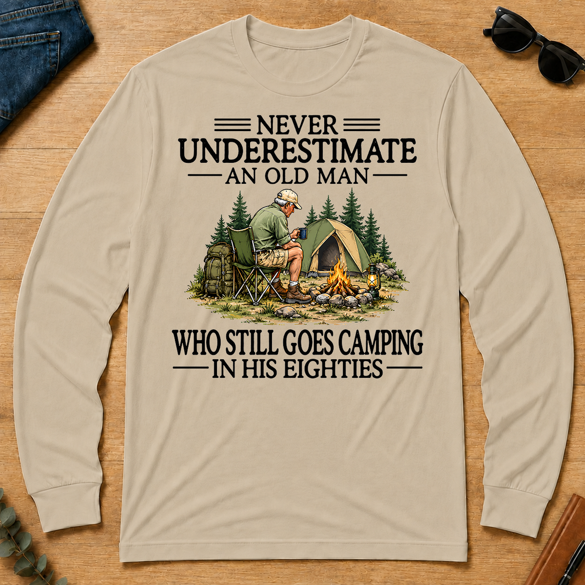 Never Underestimate An Old Man Camping 80s - sand - LST2D-Sand