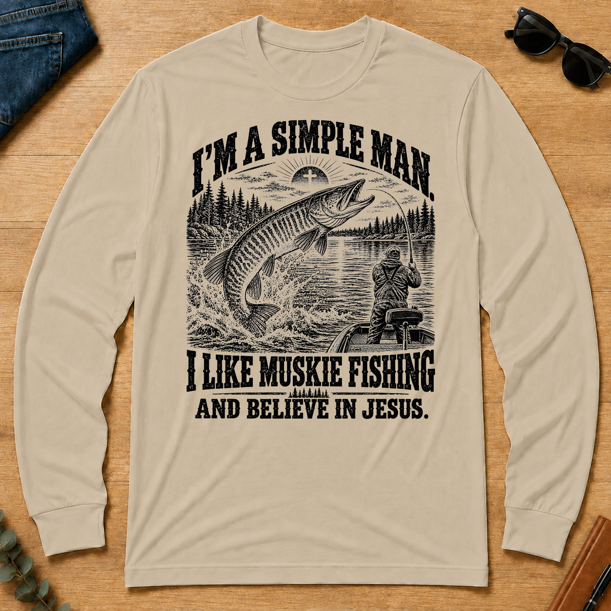 I like Muskie Fishing Believe In Jesus - sand - LST2D-Sand