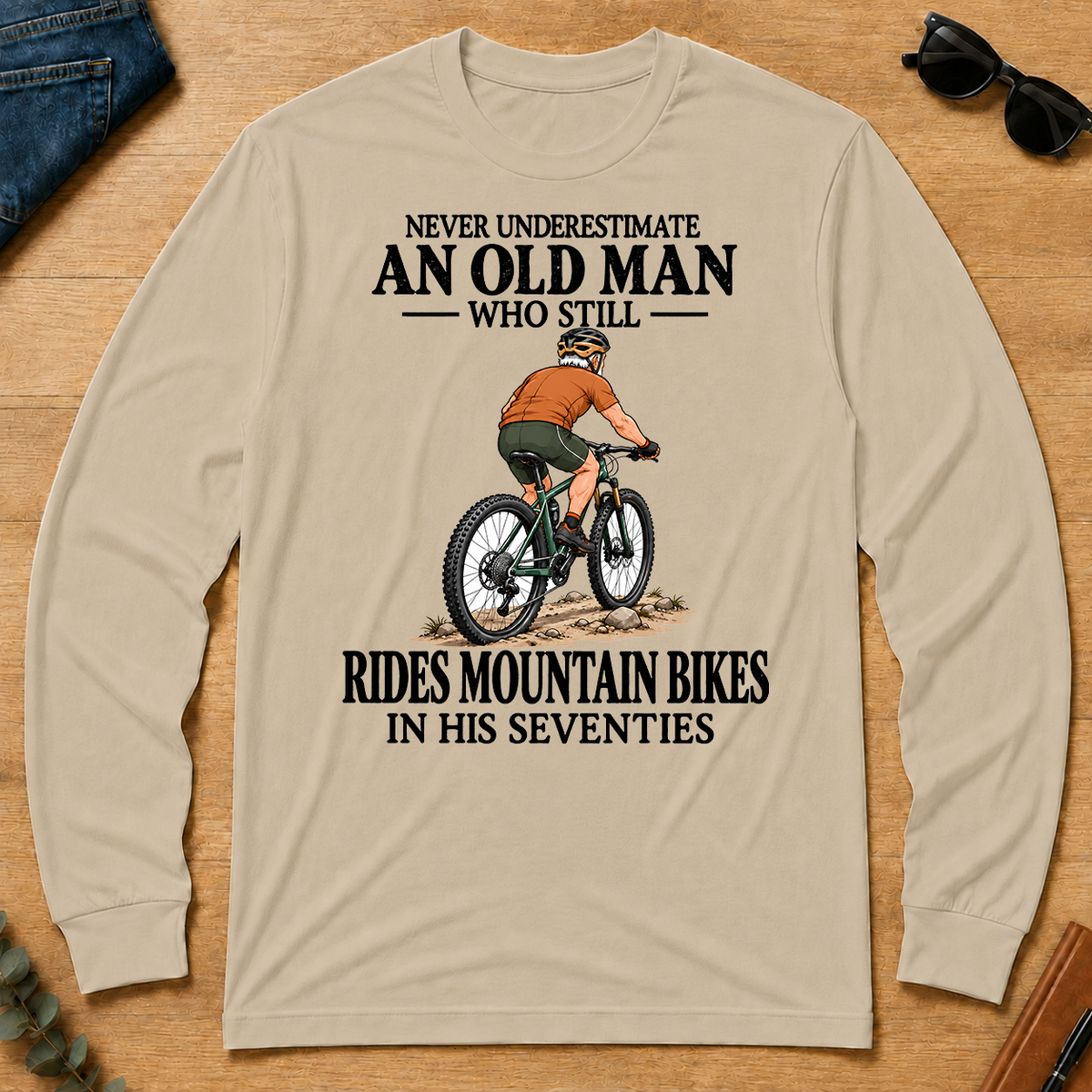 An Old Man Still Rides Mountain Bikes In His Seventies - sand - LST2D-Sand
