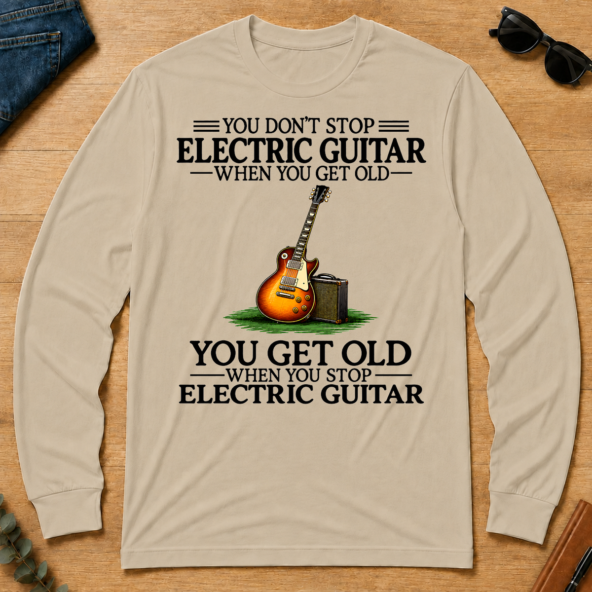 Don't Stop Playing Electric Guitar Vintage Art - sand - LST2D-Sand