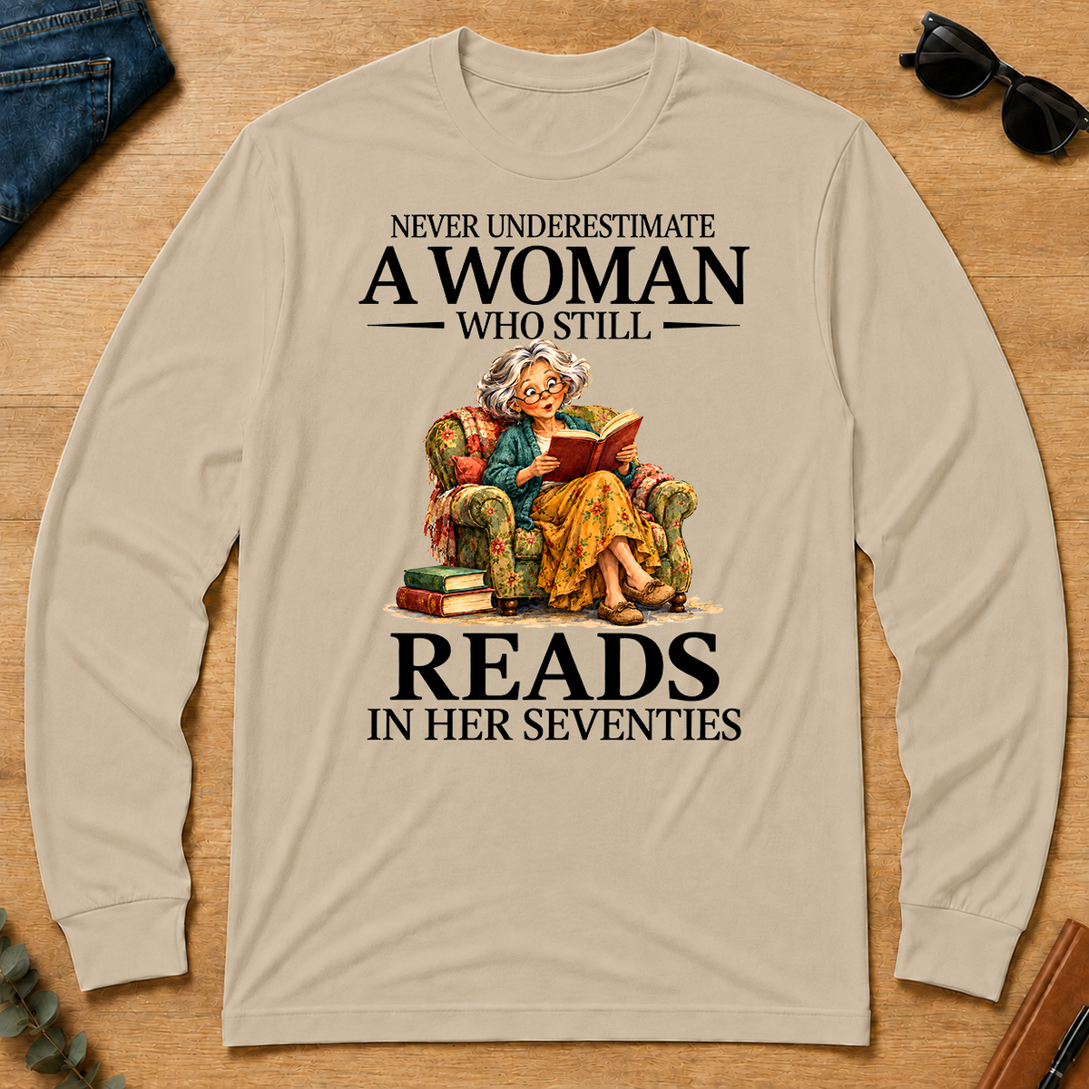 Funny A Woman Still Reads In Her Seventies - sand - LST2D-Sand