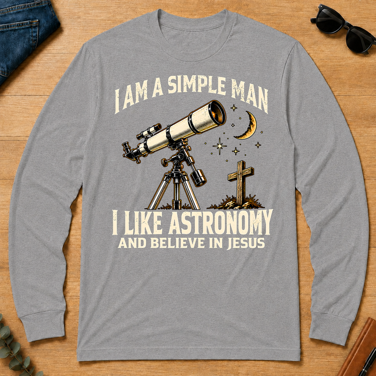 I Am Simple Man I Like Astronomy - sport-grey - LST2D-SportGrey