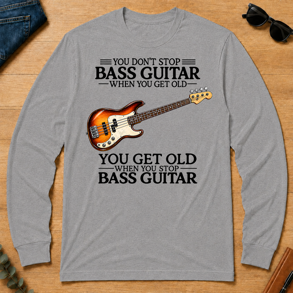 Don't Stop Playing Bass Guitar Vintage Art - sport-grey - LST2D-SportGrey