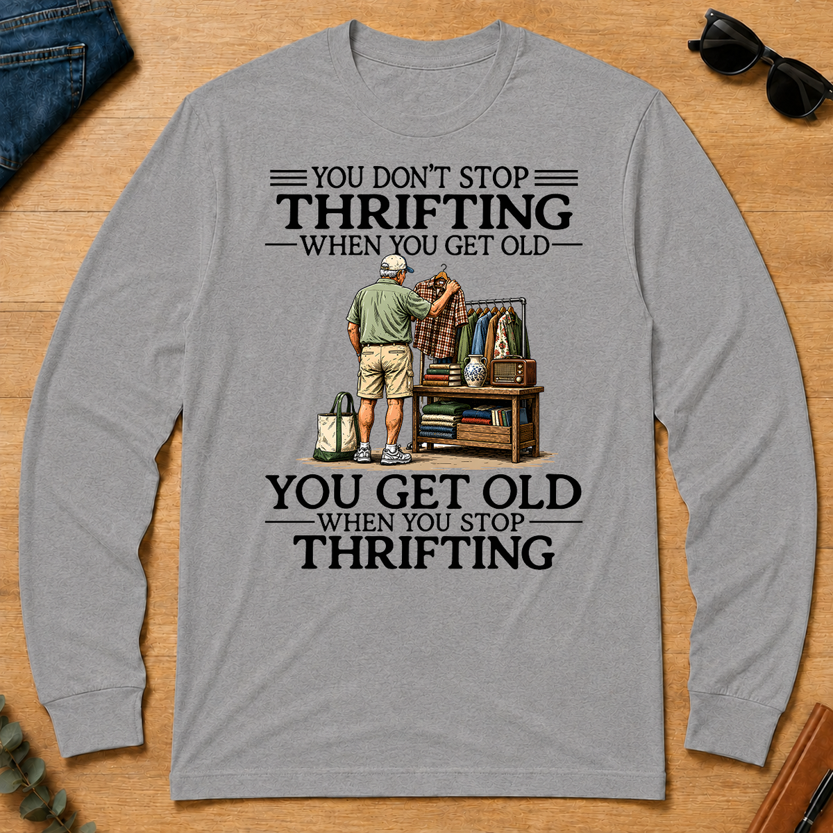 Don't Stop Thrifting Vintage Art - sport-grey - LST2D-SportGrey