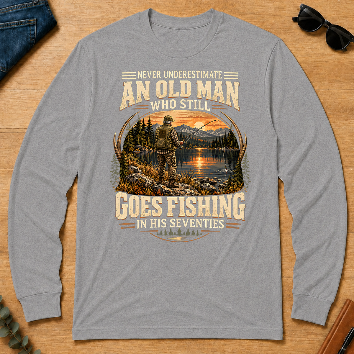 An Old Man Goes Fishing In 70s - sport-grey - LST2D-SportGrey
