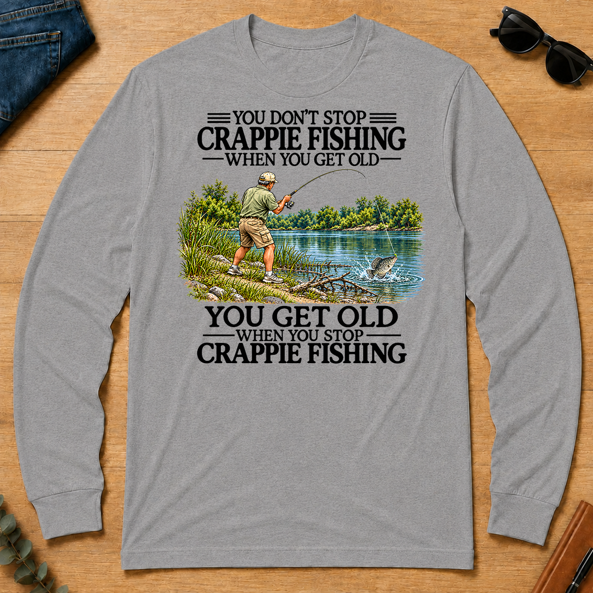 Don't Stop Crappie Fishing Vintage - sport-grey - LST2D-SportGrey