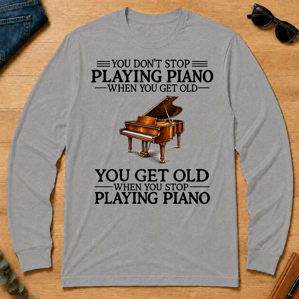 Don't Stop Playing Piano Vintage Art - sport-grey - LST2D-SportGrey