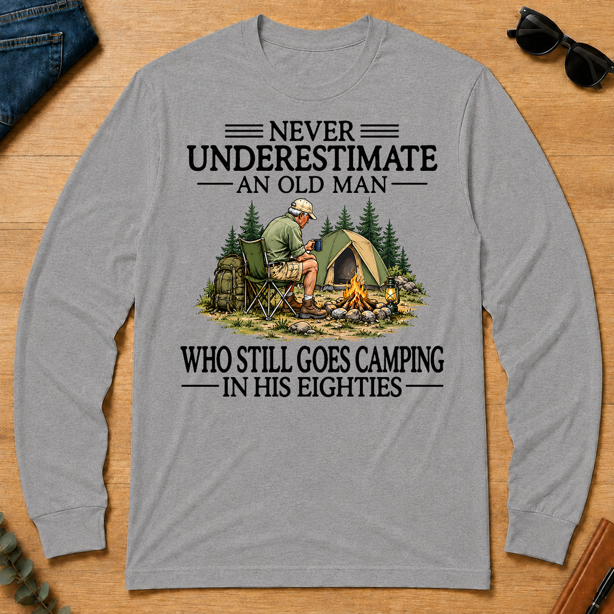 Never Underestimate An Old Man Camping 80s - sport-grey - LST2D-SportGrey