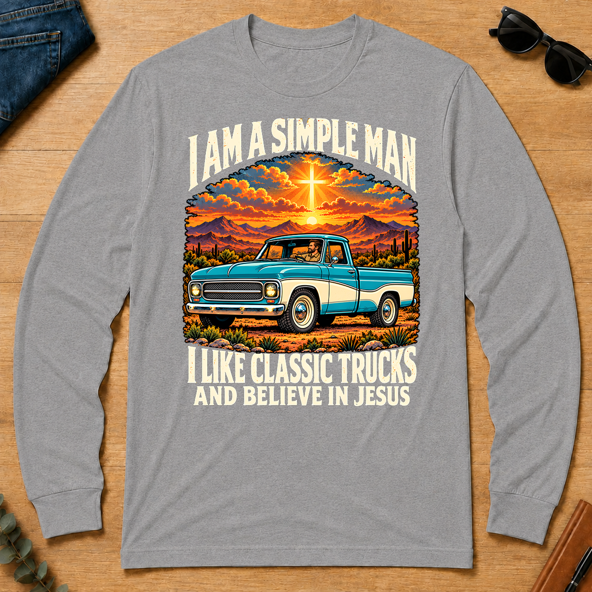 I Like Classic Trucks & Believe In Jesus - sport-grey - LST2D-SportGrey