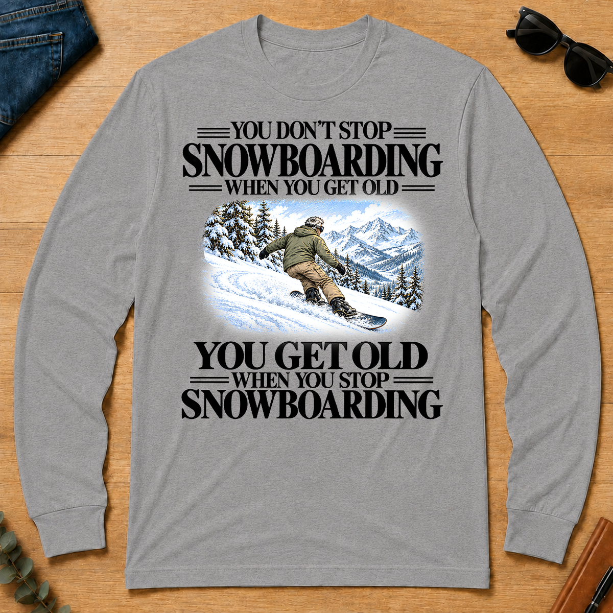 Don't Stop Snowboarding Vintage Art - sport-grey - LST2D-SportGrey
