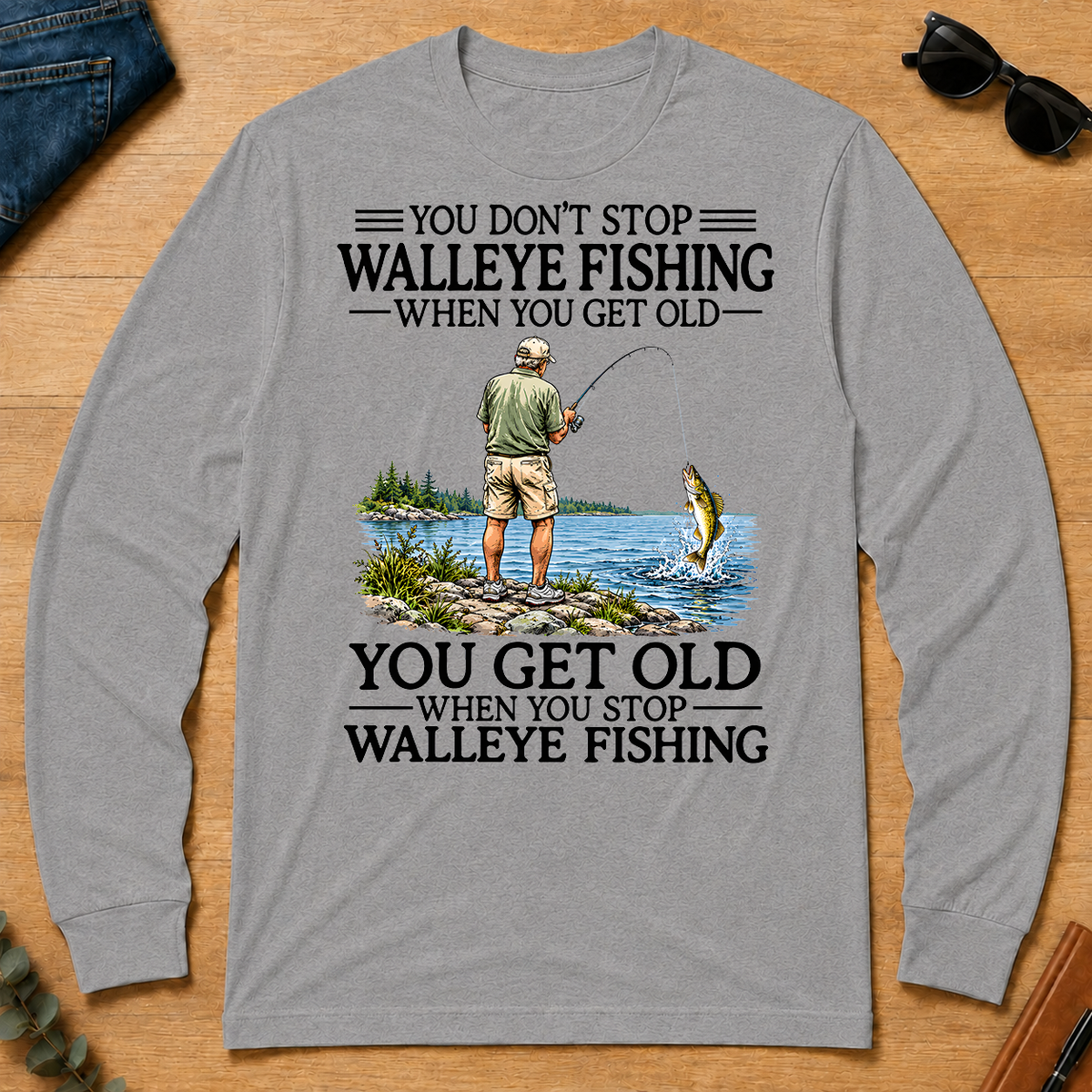 Don't Stop Walleye Fishing Vintage - sport-grey - LST2D-SportGrey