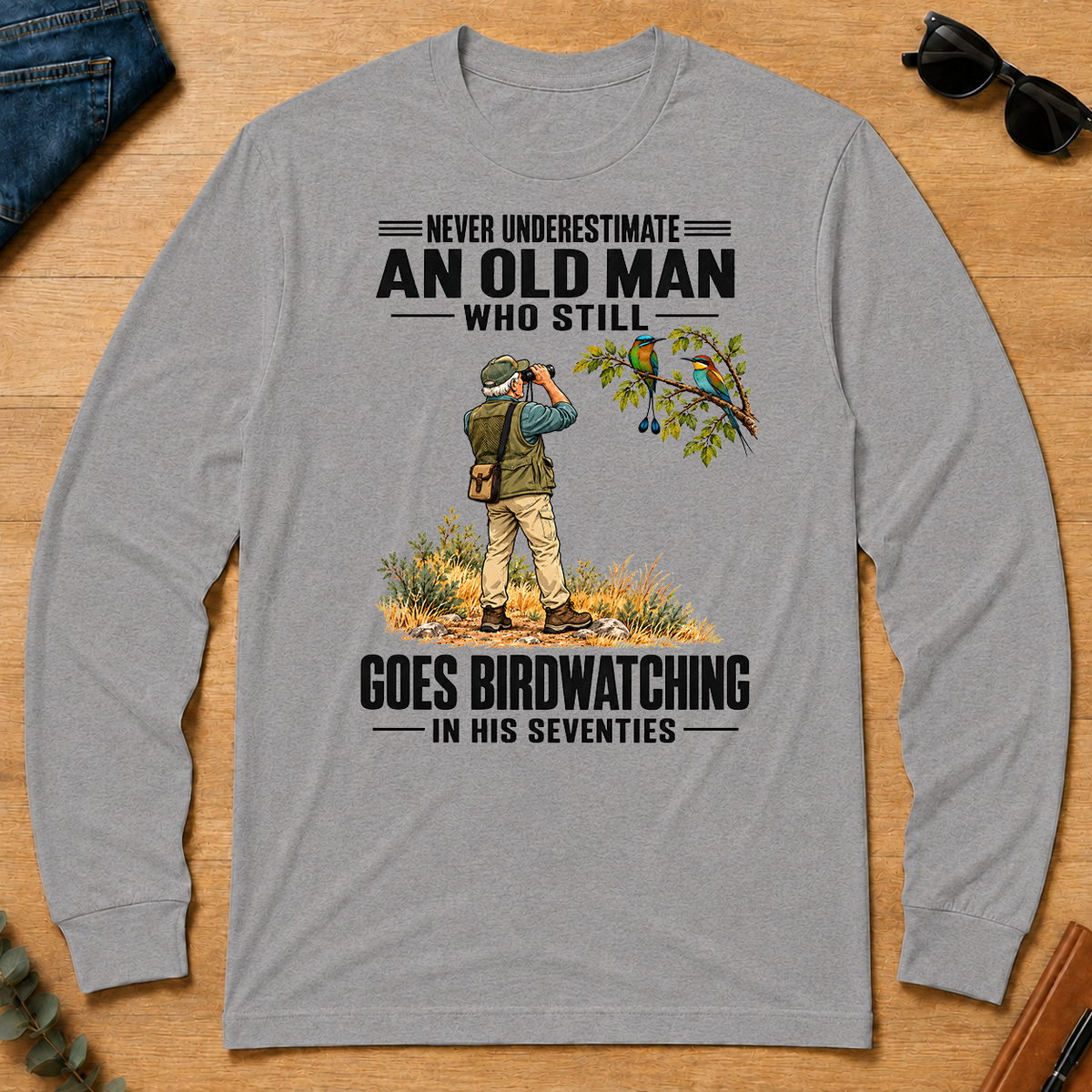 An Old Man Still Goes Birdwatching In His 70s - sport-grey - LST2D-SportGrey