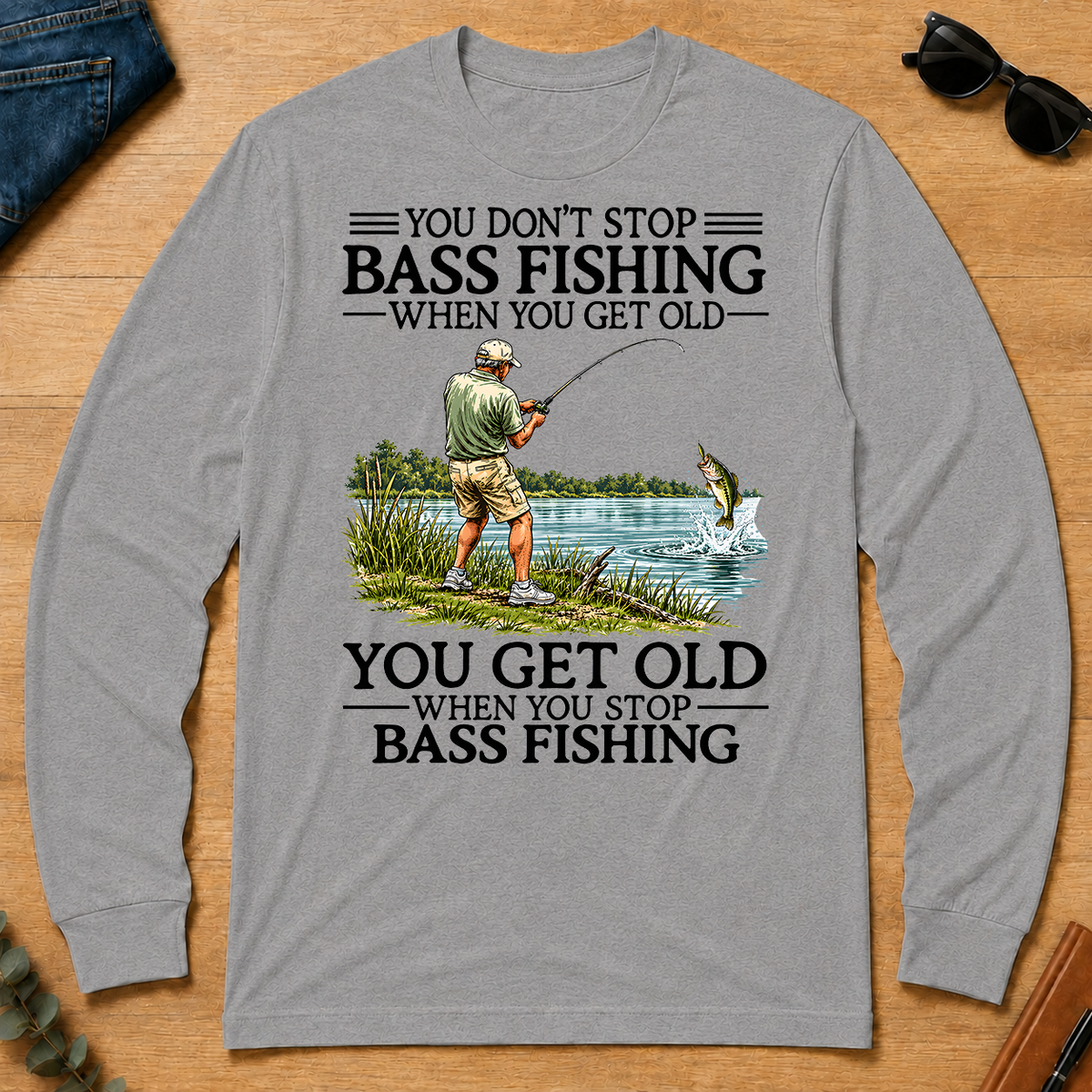 Don't Stop Bass Fishing Vintage - sport-grey - LST2D-SportGrey
