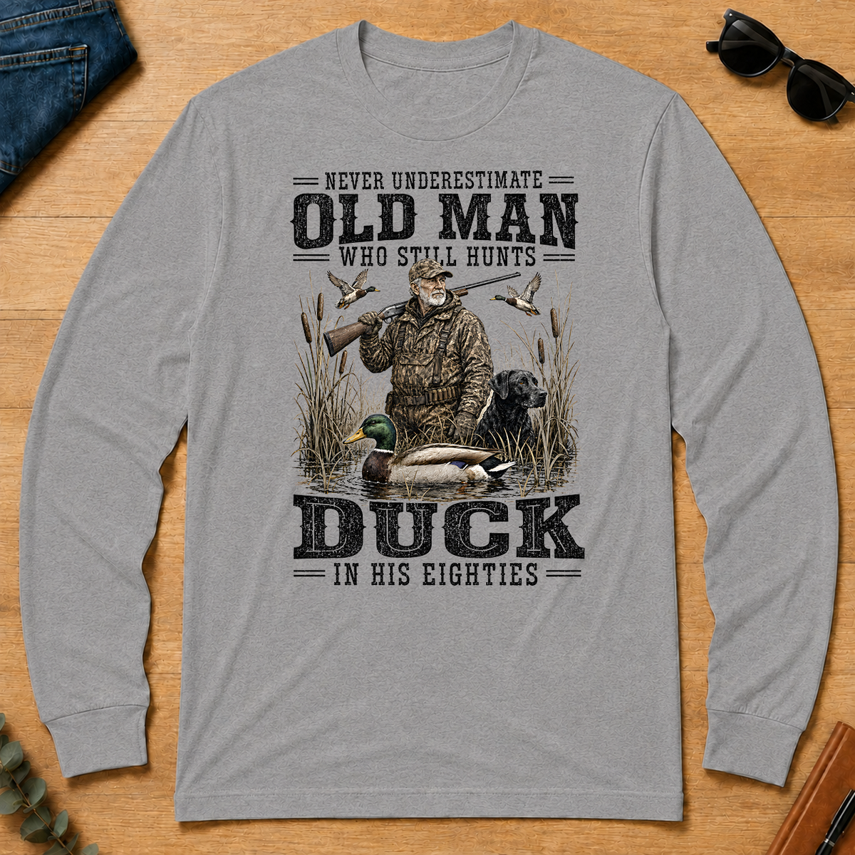Old Man Hunting Duck In His Eighties - sport-grey - LST2D-SportGrey
