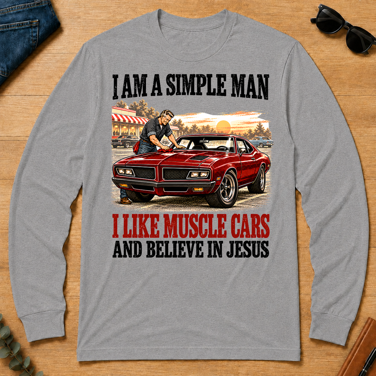 I Like Muscle Cars And Believe In Jesus - sport-grey - LST2D-SportGrey