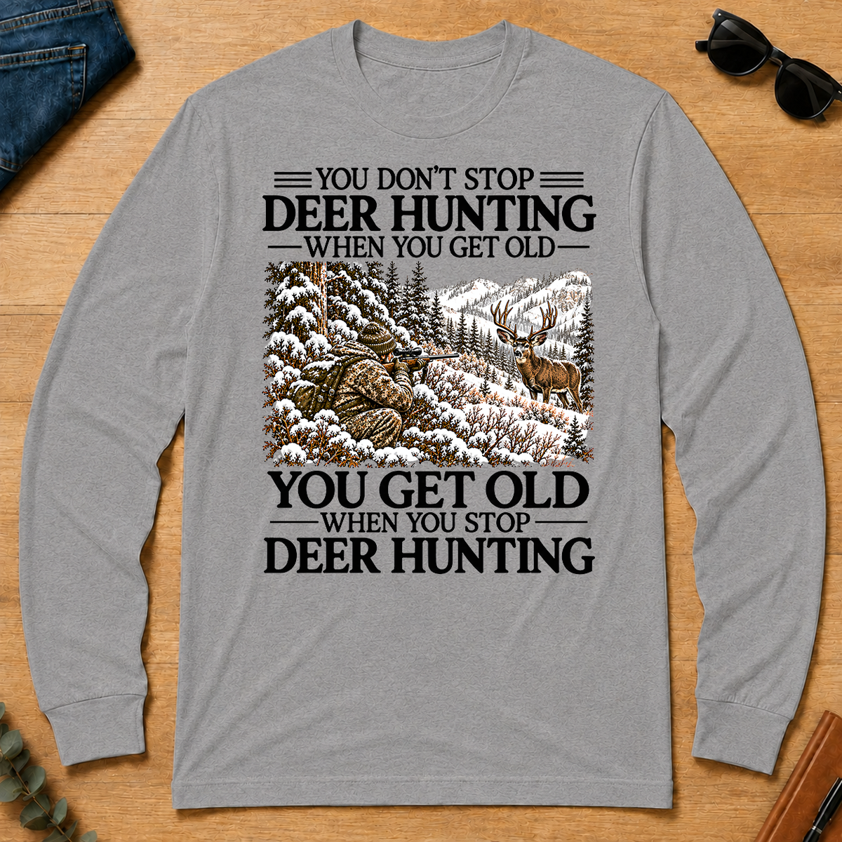 Don't Stop Mule Deer Hunting Snow - sport-grey - LST2D-SportGrey