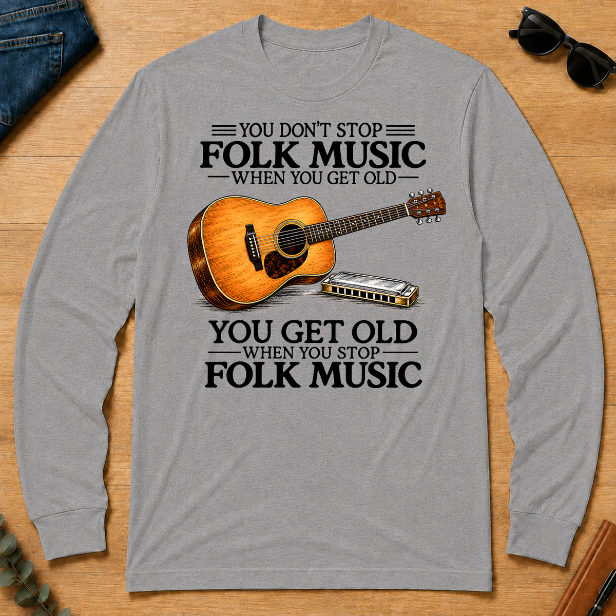 Don't Stop Playing Folk Music Vintage Art - sport-grey - LST2D-SportGrey