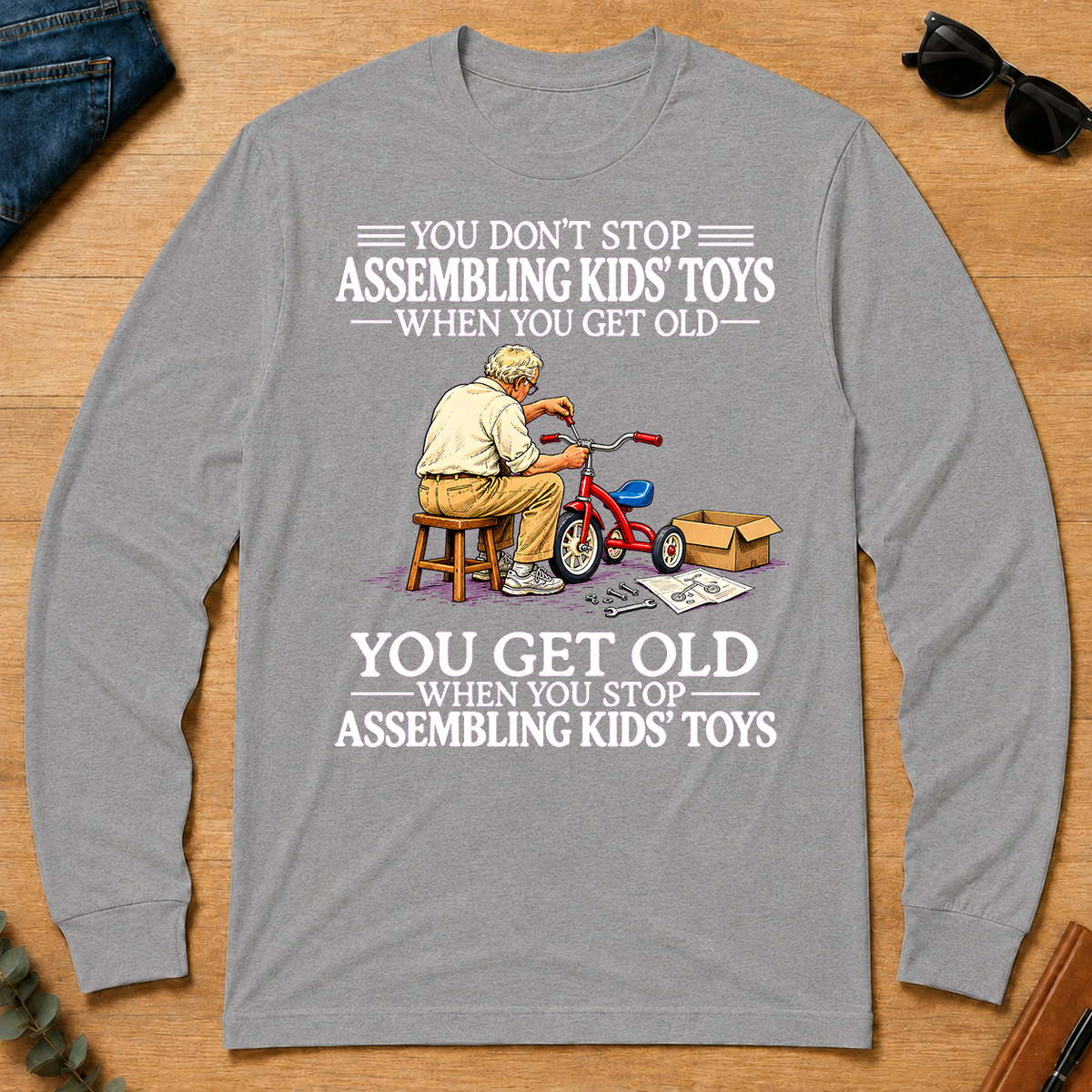 Old Man Don't Stop Assembling Kids Toys - sport-grey - LST2D-SportGrey