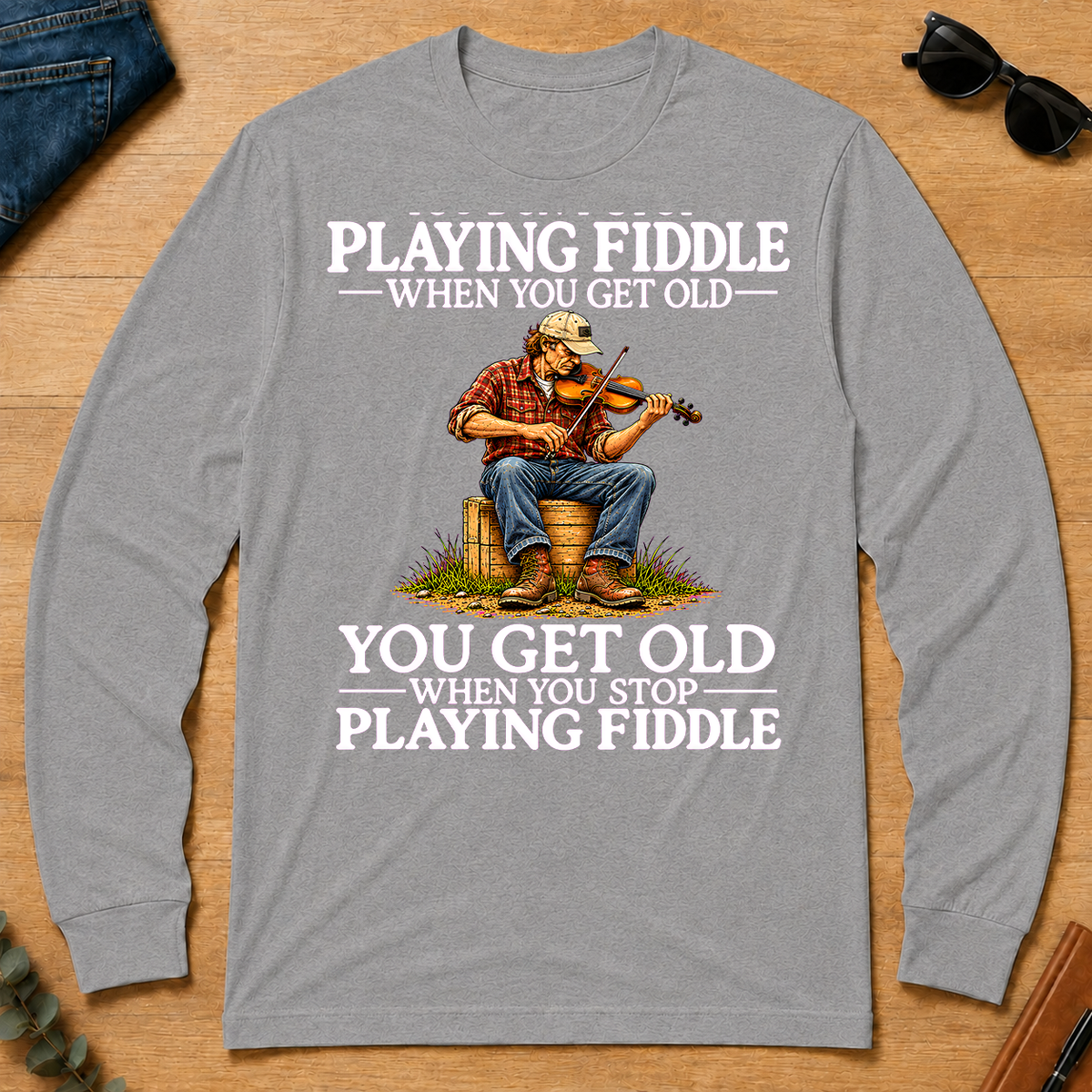 Old Man Don't Stop Playing Playing Fiddle - sport-grey - LST2D-SportGrey