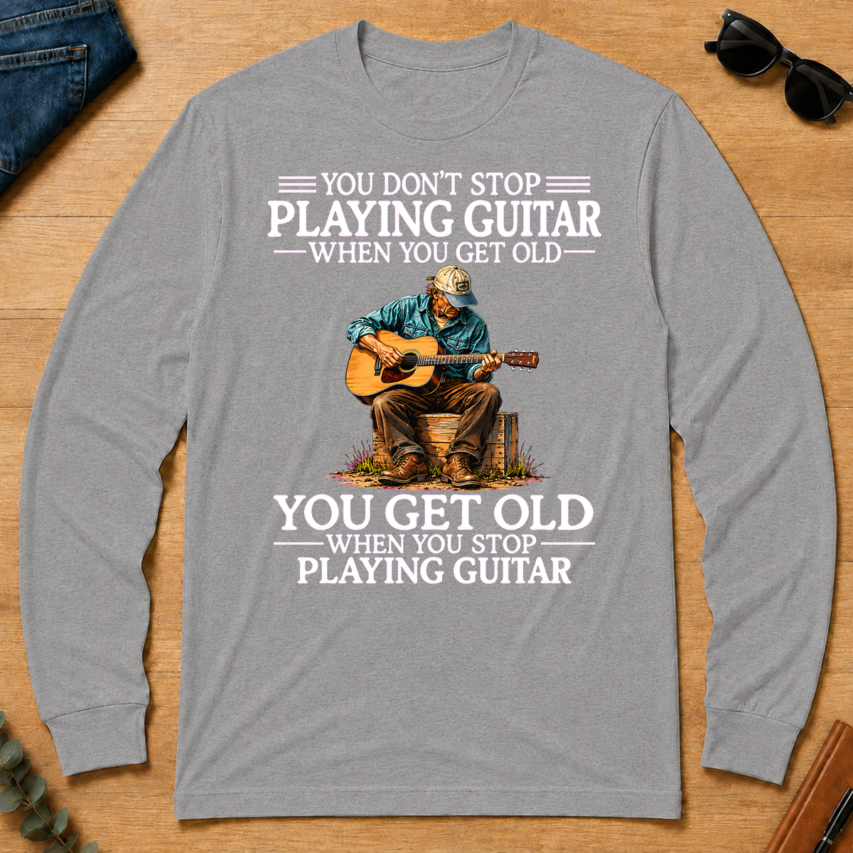 Old Man Don't Stop Playing Guitar - sport-grey - LST2D-SportGrey