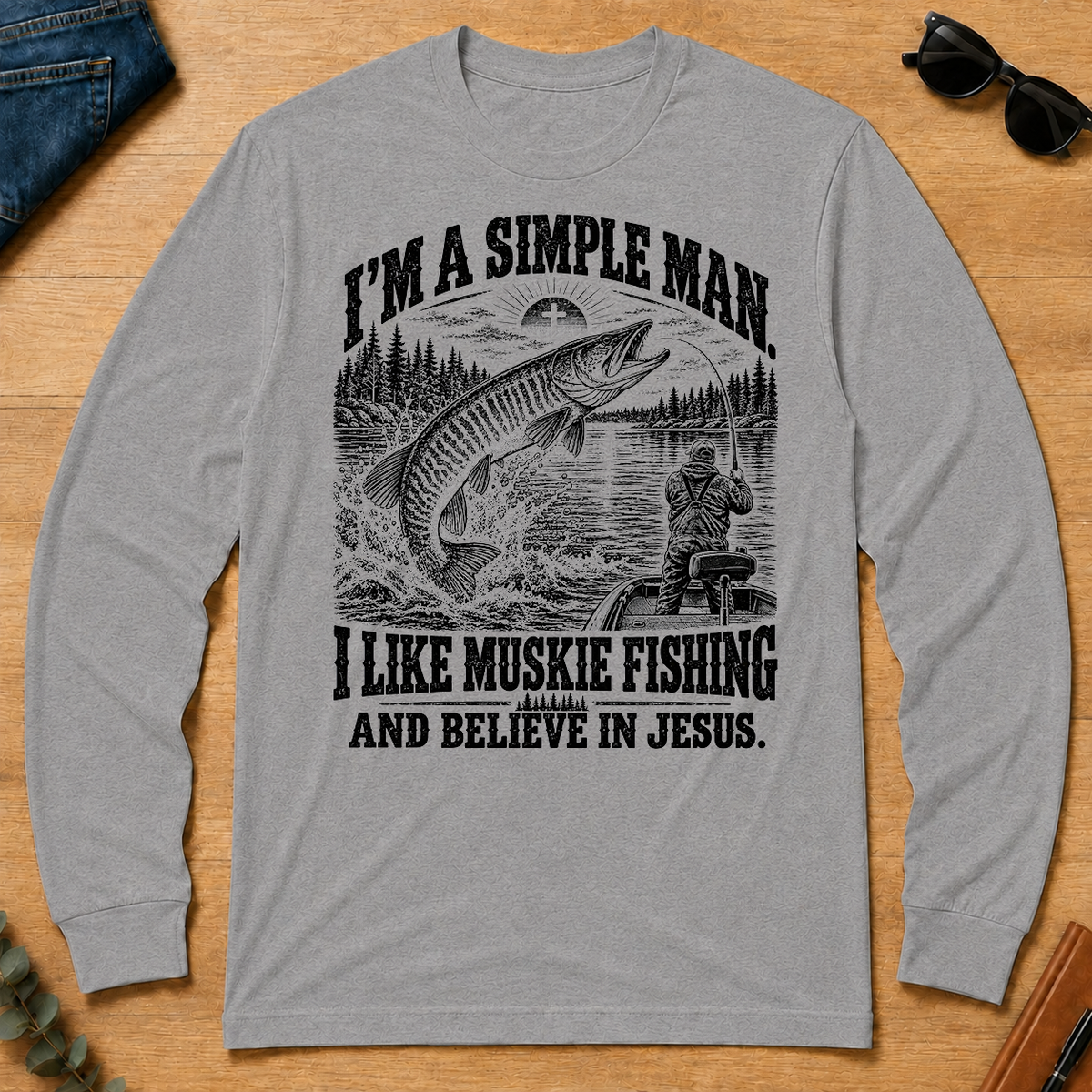 I like Muskie Fishing Believe In Jesus - sport-grey - LST2D-SportGrey