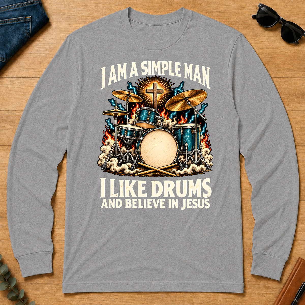 I Like Drums & Believe In Jesus - sport-grey - LST2D-SportGrey