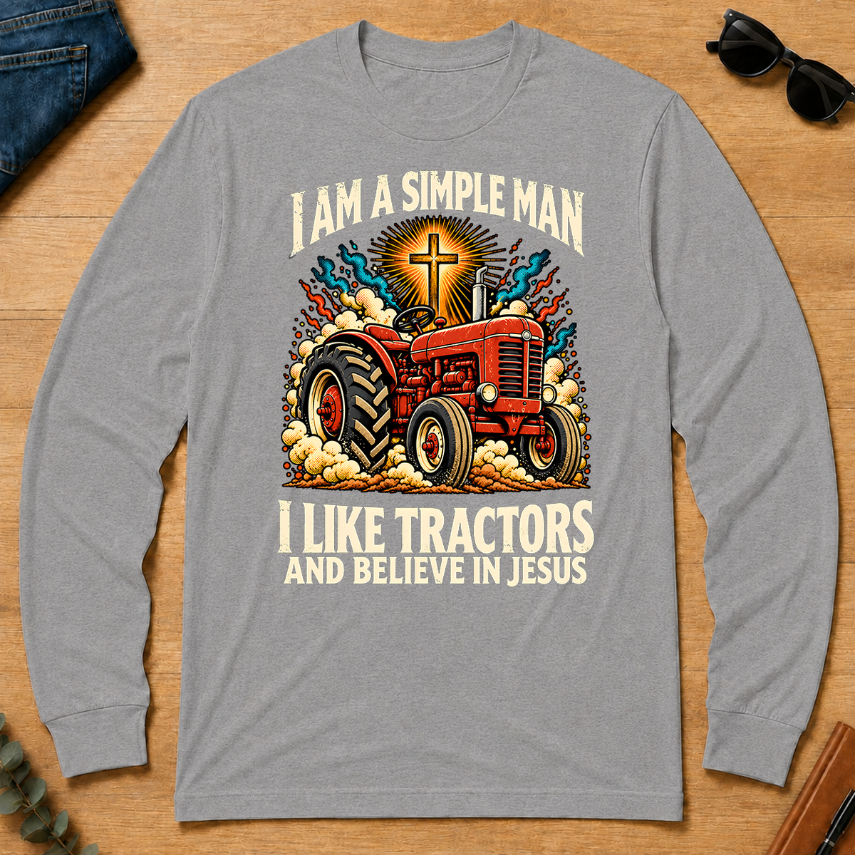 I Like Tractors & Believe In Jesus - sport-grey - LST2D-SportGrey
