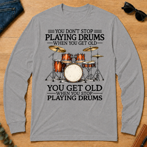 Don't Stop Playing Playing Drums Vintage Art - sport-grey - LST2D-SportGrey