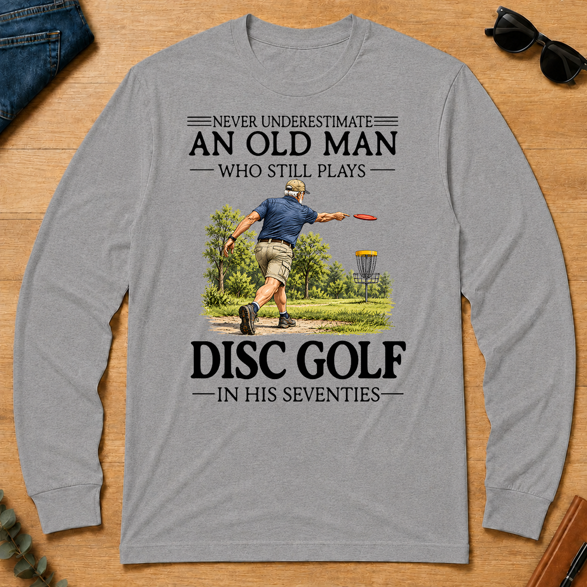 An Old Man Who Still Plays Disc Golf In His Seventies - sport-grey - LST2D-SportGrey