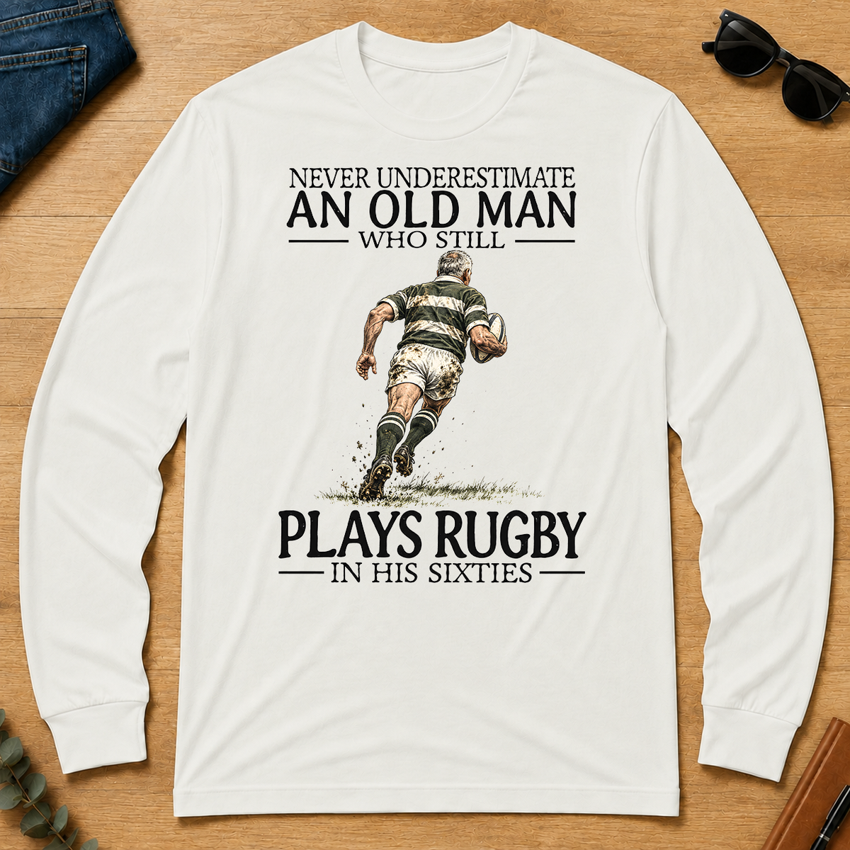 An Old Man Who Still Plays Rugby In His Sixties - white - LST2D-White